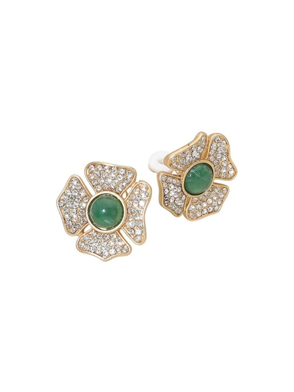 Tigerstars Green Round Stone Center Rhinestone Pave Flower Clip On Earrings